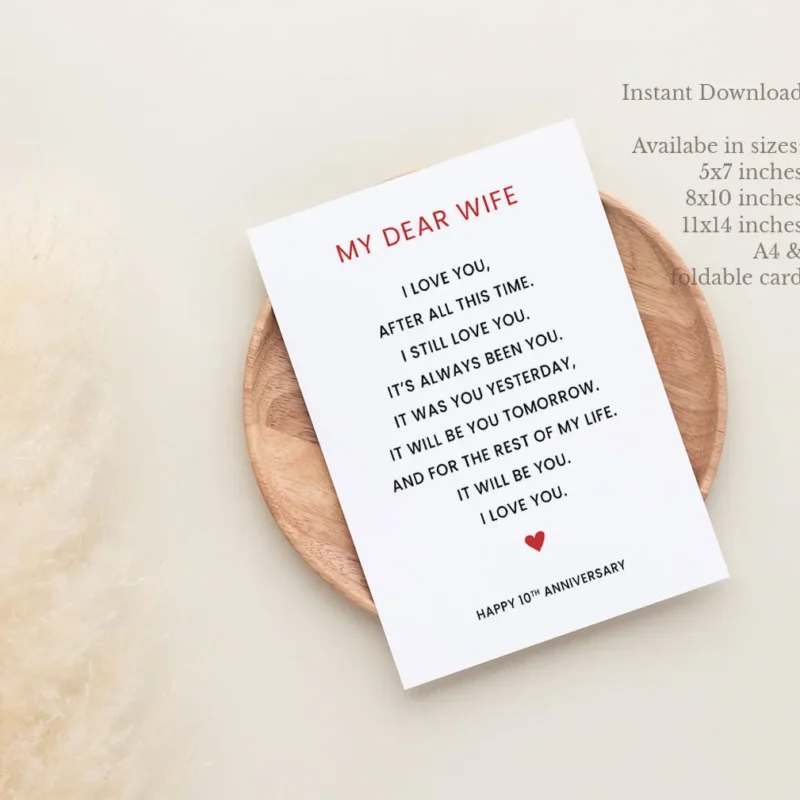 10th Anniversary Card for wife