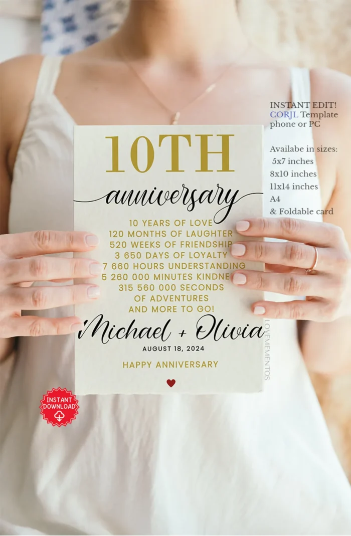 editable 10th anniversary card