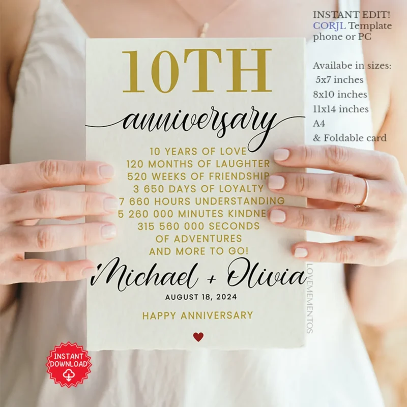 editable 10th anniversary card