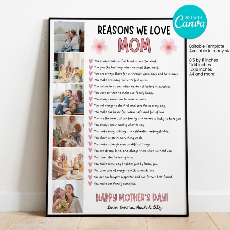 Personalized Reasons We Love Mom Photo Collage Printable